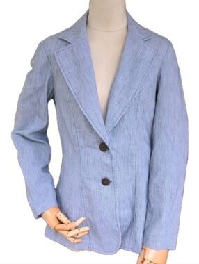 Vintage 70s Blue Women's Blazer Lightweight Ticking Tom Boy Of California SZ S